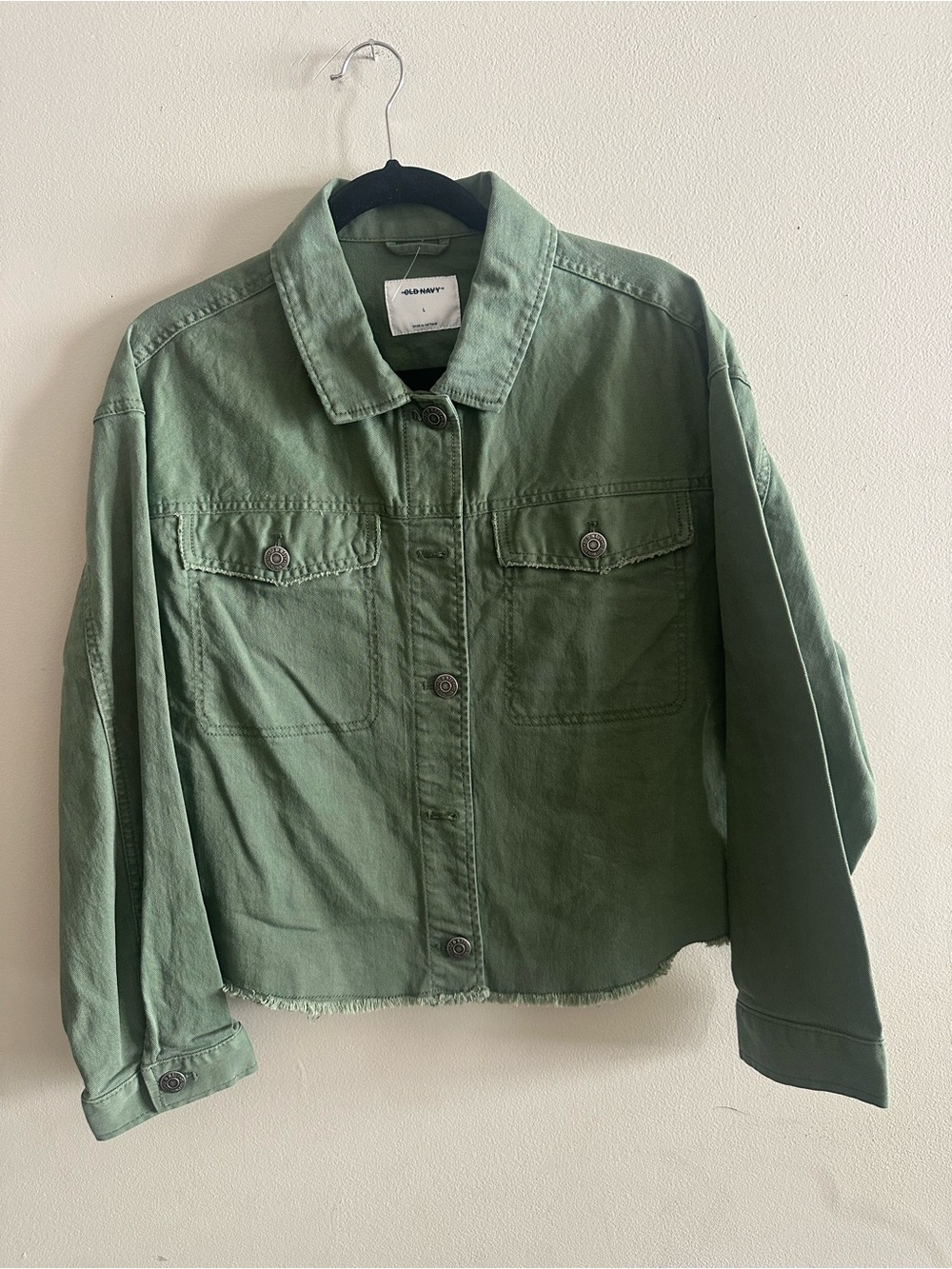 Old Navy Olive Green Cropped Utility Denim Jacket Size L